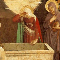 Maria Magdalena vor dem offenen Grab